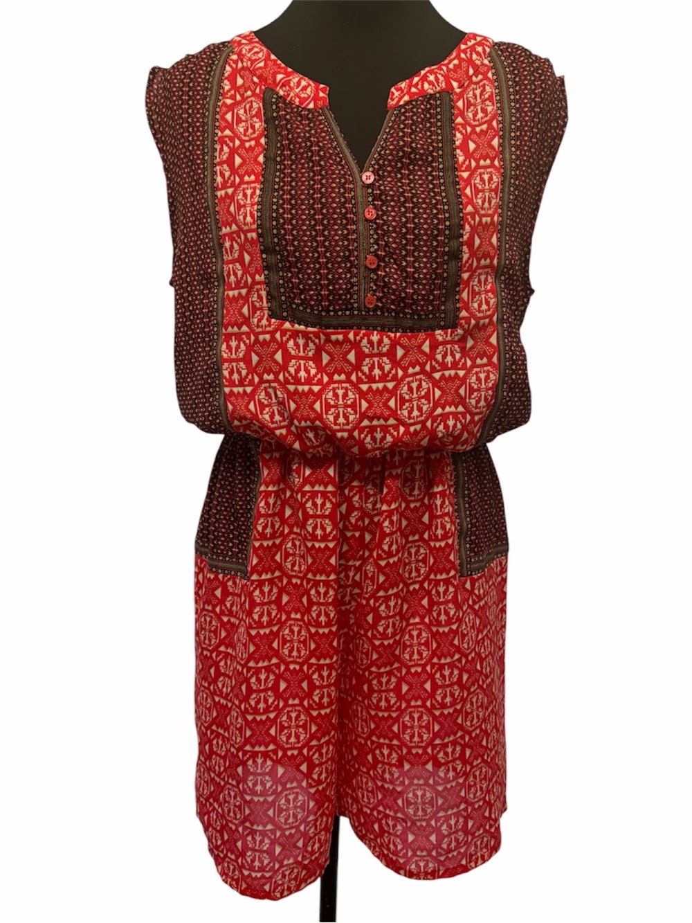 Tanzara Red Boho Tribal Print Romper Sleeveless Festival Summer Casual NWT